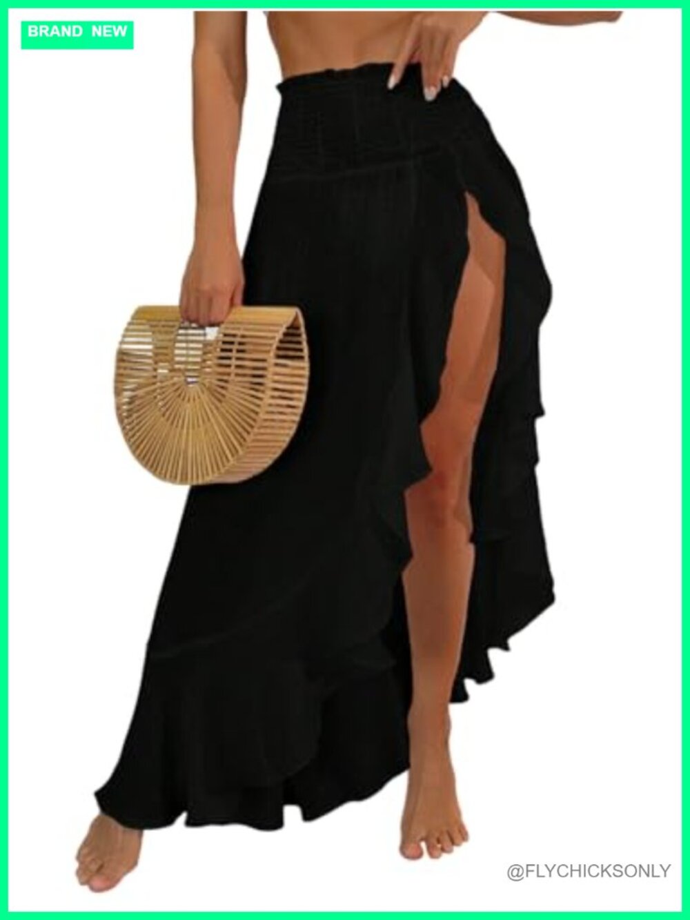 ZAFUL Swimsuit Coverup Semi-Sheer Maxi Skirt High Slit Ruffle Beach